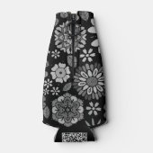 Black And Gray Retro Floral Art Seamless Pattern Flaschenkühler (Rückseite)