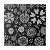 Black And Gray Retro Floral Art Seamless Pattern Fliese (Vorderseite)