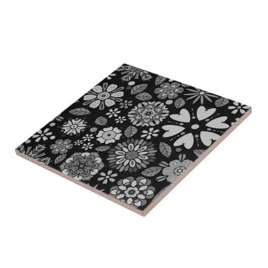 Black And Gray Retro Floral Art Seamless Pattern Fliese (Seite)