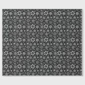 Black And Gray Retro Floral Art Seamless Pattern Geschenkpapier (Flach)