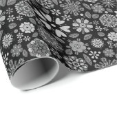Black And Gray Retro Floral Art Seamless Pattern Geschenkpapier (Rolleneckpunkt)