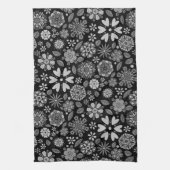 Black And Gray Retro Floral Art Seamless Pattern Geschirrtuch (Vertikal)