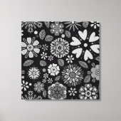 Black And Gray Retro Floral Art Seamless Pattern Leinwanddruck (Vorderseite)