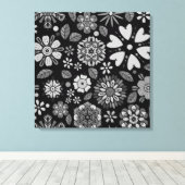 Black And Gray Retro Floral Art Seamless Pattern Leinwanddruck (Insitu (Holzboden))