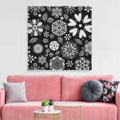 Black And Gray Retro Floral Art Seamless Pattern Leinwanddruck (Insitu (Wohnzimmer))