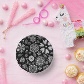 Black And Gray Retro Floral Art Seamless Pattern Pappteller (Party)