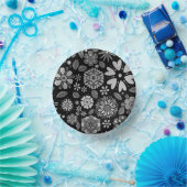 Black And Gray Retro Floral Art Seamless Pattern Pappteller (Party)