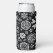 Black And Gray Retro Floral Art Seamless Pattern Selters Dosenkühler (Seltzer Rückseite)