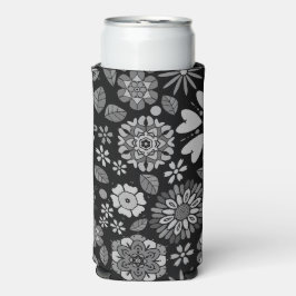 Black And Gray Retro Floral Art Seamless Pattern Selters Dosenkühler
