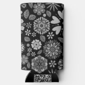 Black And Gray Retro Floral Art Seamless Pattern Selters Dosenkühler (Rückseite)