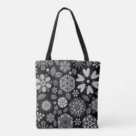 Black And Gray Retro Floral Art Seamless Pattern Tasche