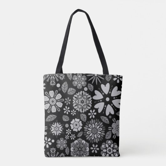 Black And Gray Retro Floral Art Seamless Pattern Tasche (Rückseite)