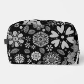 Black And Gray Retro Floral Art Seamless Pattern  Waschbeutel (Vorderseite)