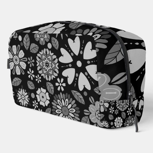 Black And Gray Retro Floral Art Seamless Pattern  Waschbeutel (Rechte Ecke)