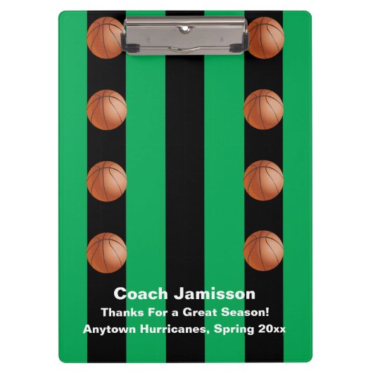 Black and Green Strip, Basketballtrainer, Name, Klemmbrett (Vorderseite)