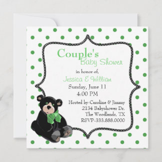 Black and Green Teddy Bear Couple's Baby Dusche Einladung