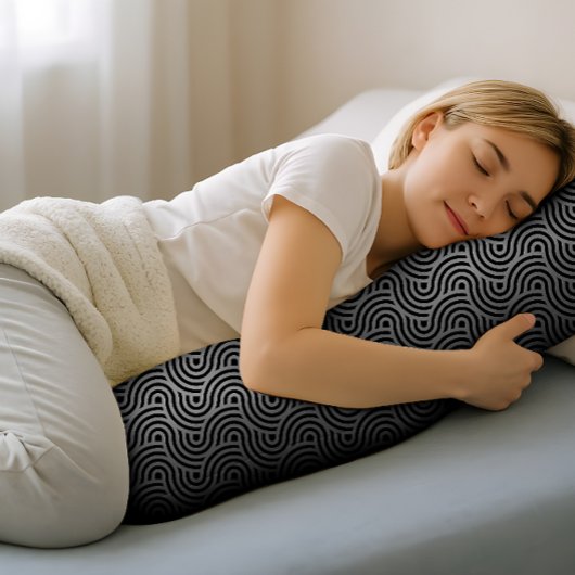 Black and Grey Modern Geometric Wavy Curved Lines Seitenschläferkissen