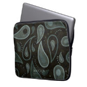 Black and Grey Paisley Pattern Personalised Laptopschutzhülle (Vorderseite Links)