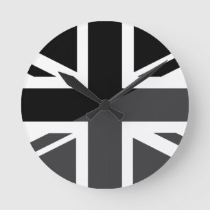 Black and grey Union Jack British(UK) Flag Runde Wanduhr