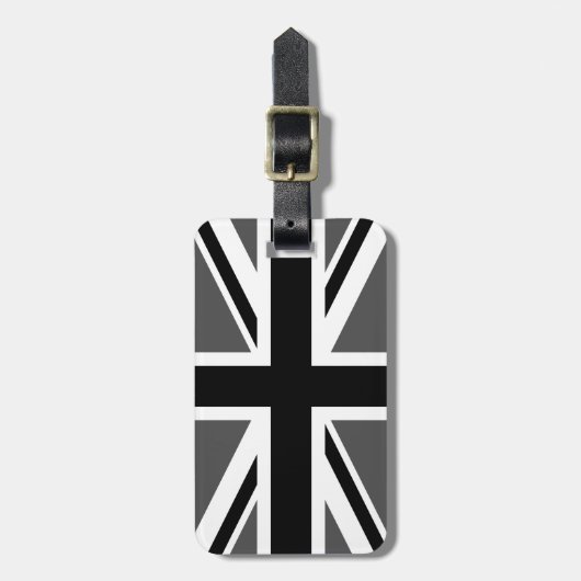 Black and Grey Union Jack Gepäckanhänger (Vorderseite vertikal)