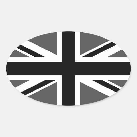 Black and Grey Union Jack Ovaler Aufkleber (Vorderseite)