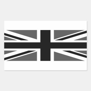 Black and Grey Union Jack Rechteckiger Aufkleber
