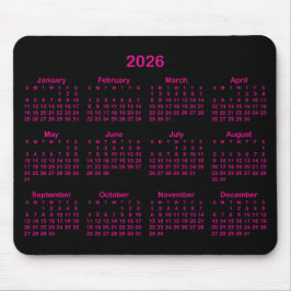 Black and Hot Pink 2026 Calendar Mousepad