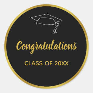 Black and Imitate Gold Abschluss Herzlichen Glückw Runder Aufkleber