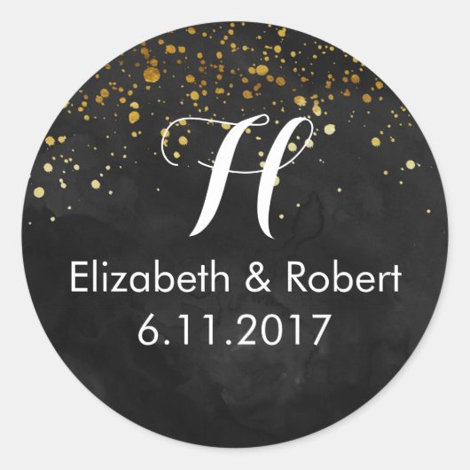 Black and Imitate Gold Glitzer Runder Aufkleber (Vorderseite)