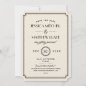 Black and Ivory Art Deco Monogram Save the Date (Vorderseite)