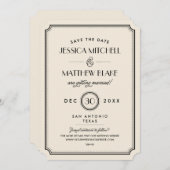 Black and Ivory Art Deco Monogram Save the Date (Vorne/Hinten)