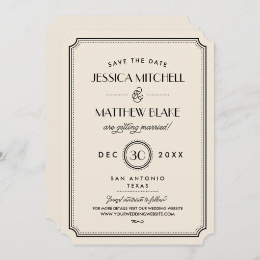 Black and Ivory Art Deco Monogram Save the Date (Vorne/Hinten)
