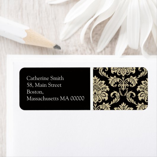 Black and Ivory Damask Address Labels (Insitu)