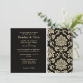 Black and Ivory Damask Einladung (Stehend Vorderseite)
