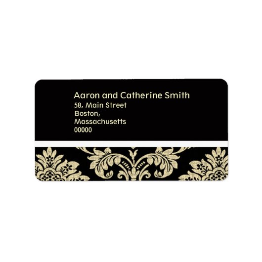 Black and Ivory Damask Wedding Address Labels Adressaufkleber (Vorne)