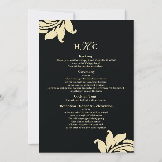 Black and Ivory Damask Wedding Card Cust Einladung (Vorderseite)