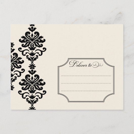 Black and Ivory Elegant Damask Save the Date Ankündigungspostkarte (Rückseite)