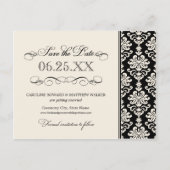 Black and Ivory Elegant Damask Save the Date Ankündigungspostkarte (Vorderseite)