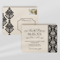 Black and Ivory Elegant Damask Save the Date