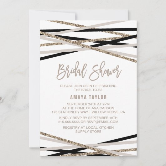 Black and Ivory Streamers Brautparty Einladung (Vorderseite)