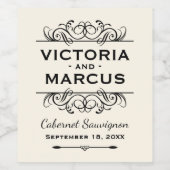 Black and Ivory Wedy Monogram Bottle Favor Weinetikett (Einzelnes Label)