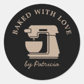 Black And Kraft Beige Custom Baked With Love Runder Aufkleber (Vorderseite)