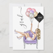 Black and Lila Blonde Balloon Girl Abschluss Einladung (Vorderseite)