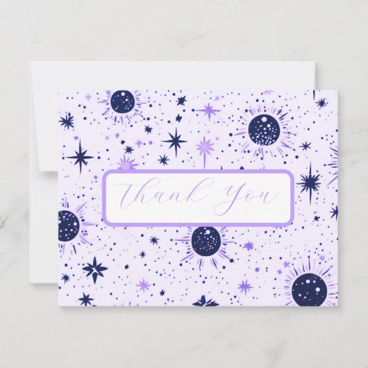 Black and Lila Celestial Wedding Danke Card (Vorderseite)