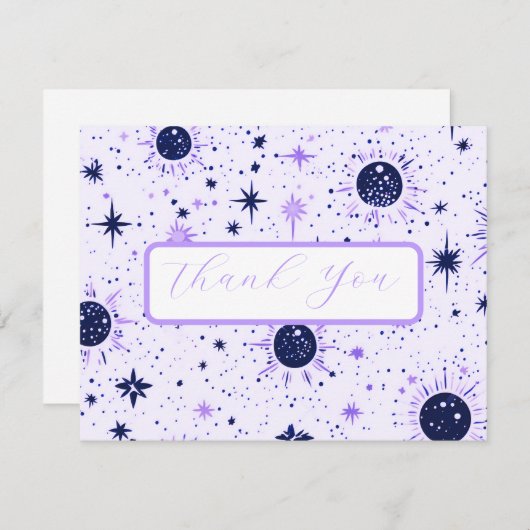 Black and Lila Celestial Wedding Danke Card (Vorne/Hinten)