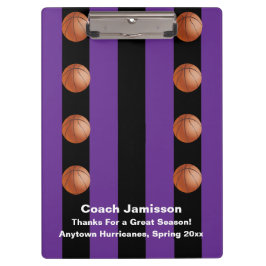 Black and Lila Strip Basketball Coach Vielen Dank Klemmbrett