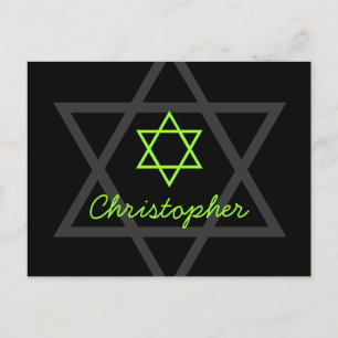 Black and Lime Green Bar Mitzvah Vielen Dank Postkarte