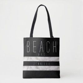 Black and Marble Beach Bag mit Namen Tasche