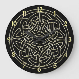 Black and Metallic Gold Celtic Knot Clock Große Wanduhr