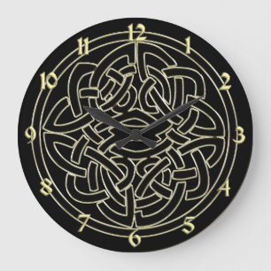 Black and Metallic Gold Celtic Knot Clock Große Wanduhr